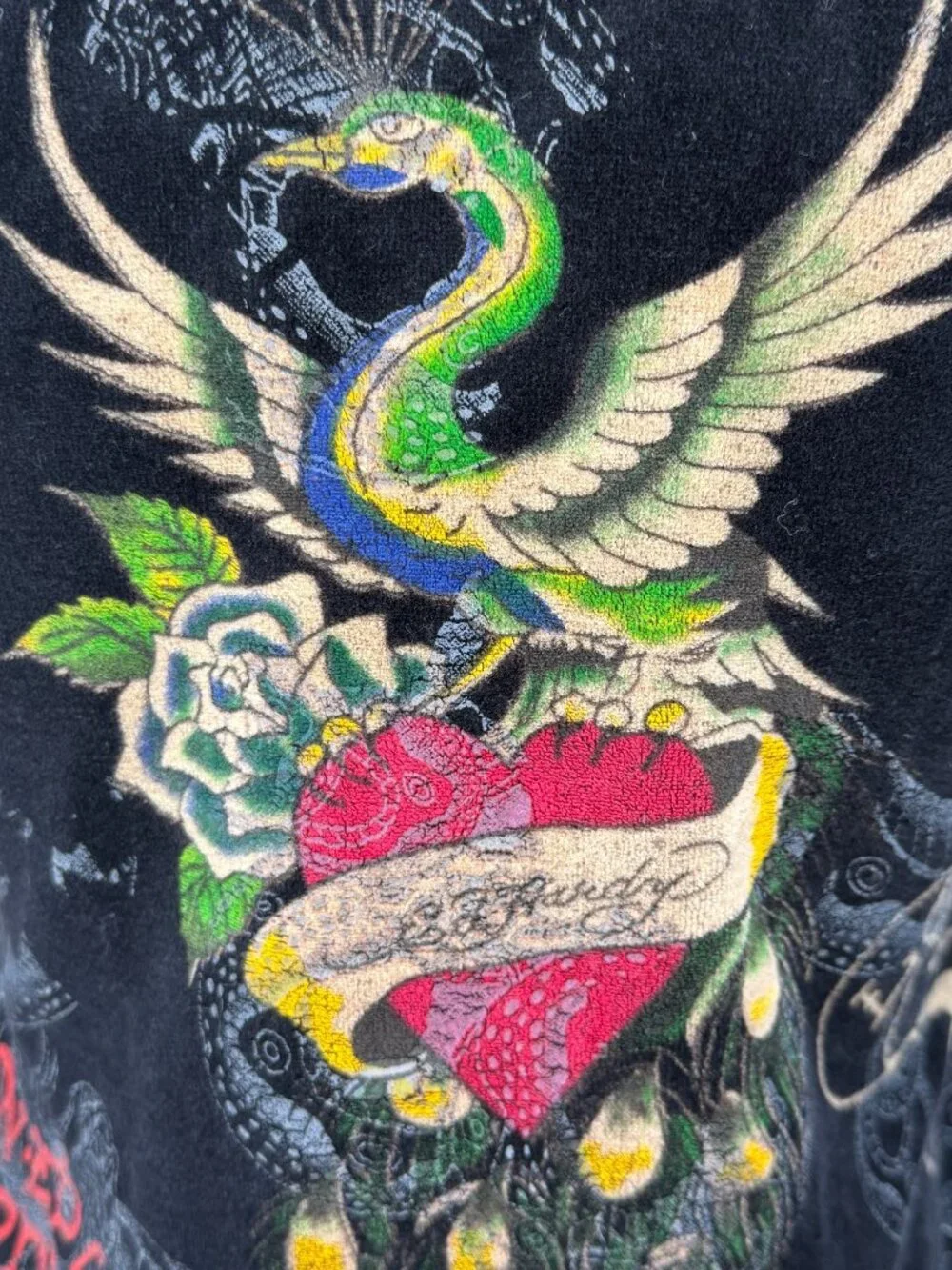VTG Ed Hardy Black Velour Zip Up Tattoo Hoodie | McBling Indie Sleaze Trashy Y2K - Picture 15 of 16